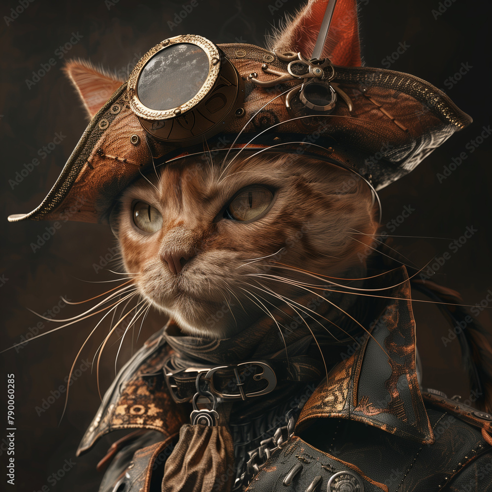 Fototapeta premium Fantasy steampunk cat wearing hat