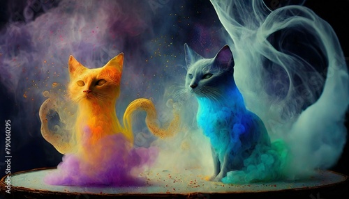 Illustration of a cat made of smoke, a wizard's cat.