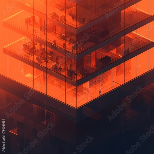 Glass High-Rise Building at Sunrise with Orange Hues - Ideal for Corporate and Real Estate Marketing
