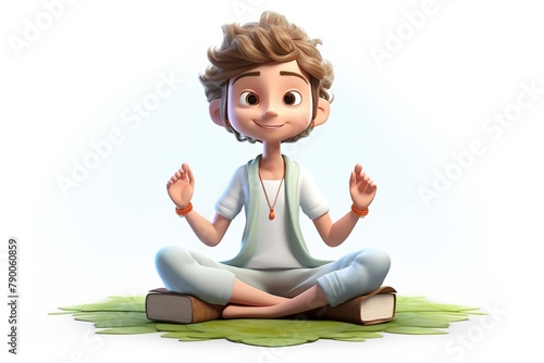 esign D characters in yoga poses or engaging in wellness activities like meditation and mindfulness in outdoor settings, photo