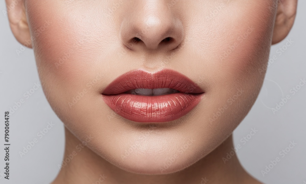Obraz premium Close up photo of woman's lips with natural make up
