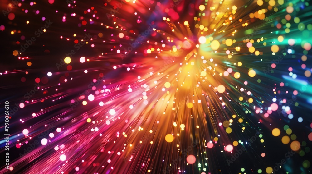 Multicolored optical fibers, Glowing colorful of neon light or laser moving high speed data network technology