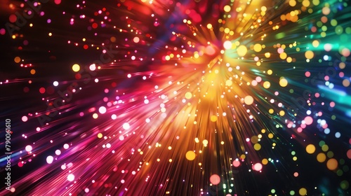 Multicolored optical fibers, Glowing colorful of neon light or laser moving high speed data network technology