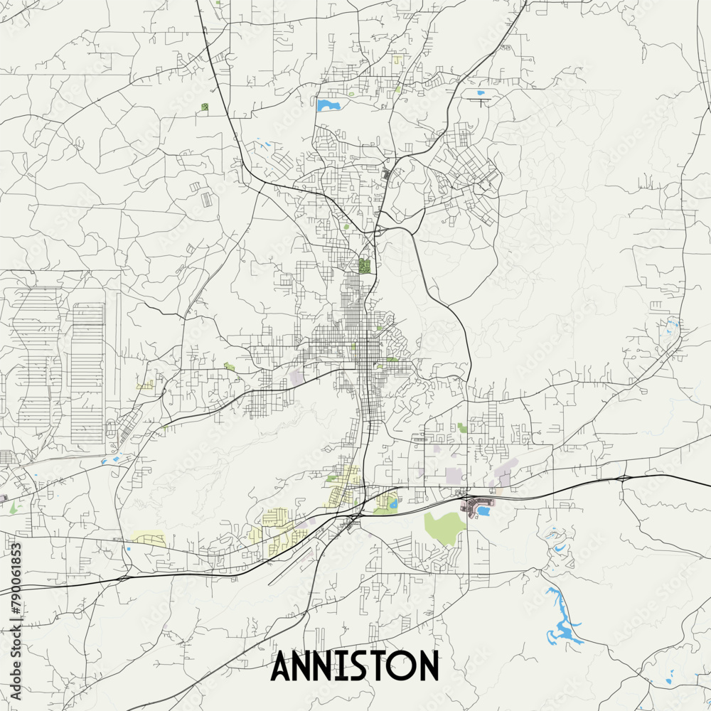 Anniston, Alabama, USA map poster art
