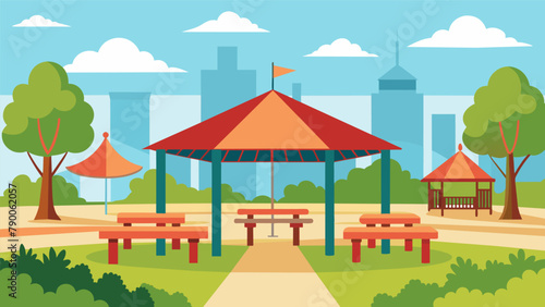 A park with a large pavilion and picnic tables great for neighborhood cookouts and familyfriendly events.