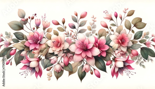 Watercolor Illustration of a Fuchsia Floral Border