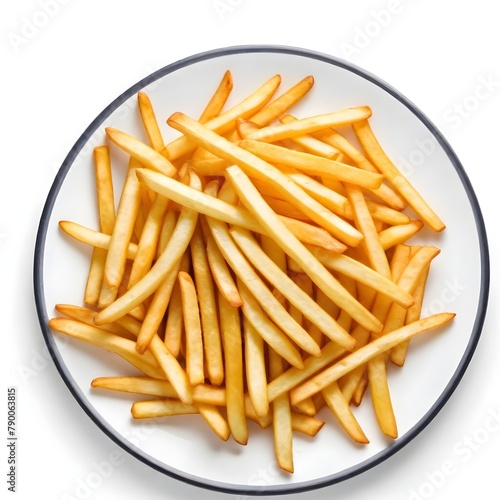 A plate of golden french fries or potato sticks