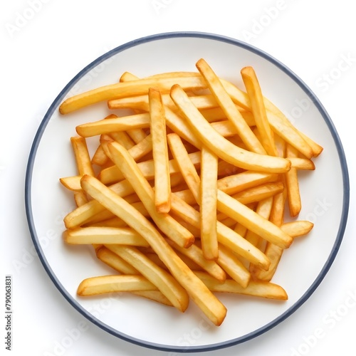 A plate of golden french fries or potato sticks
