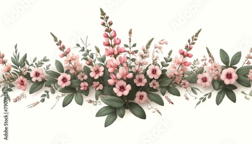Watercolor Illustration of a Turtlehead Floral Border