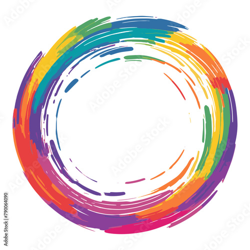 rainbow colors brush strokes in circle round shape vector illustration design 