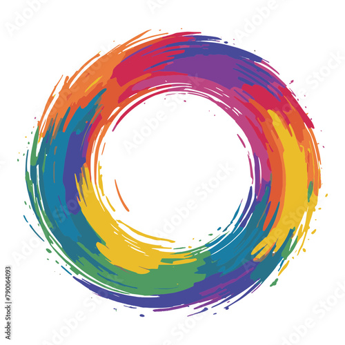 rainbow colors brush strokes in circle round shape vector illustration design 