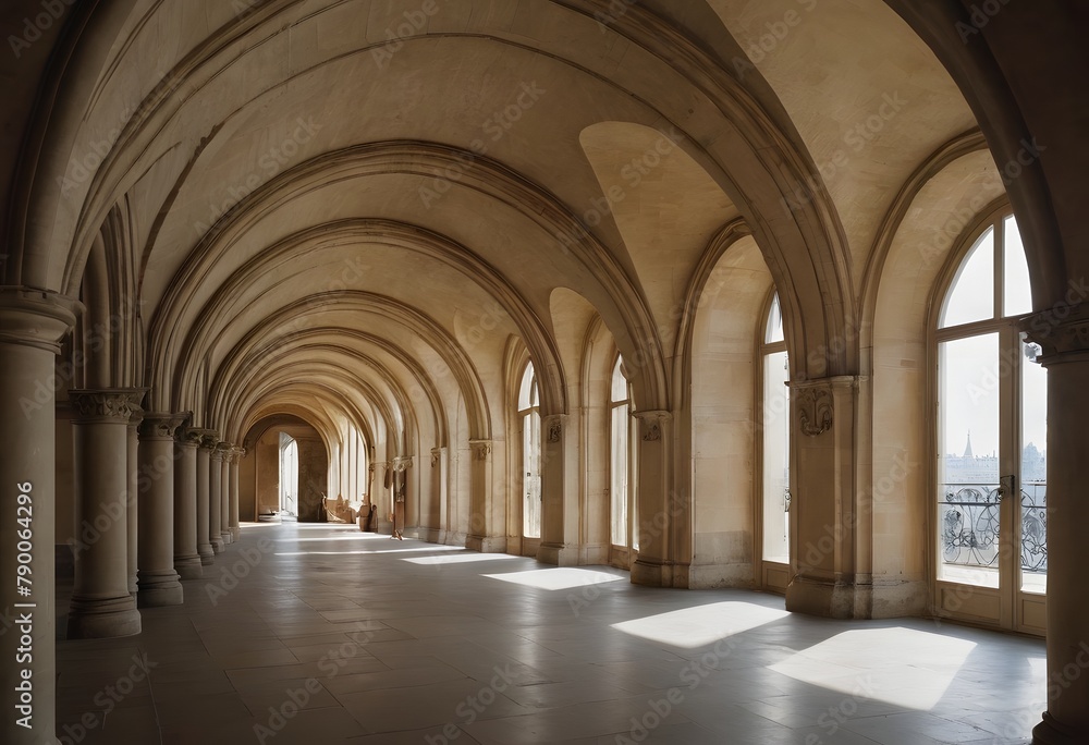 Generative AI illustration of architectural photograph of the inside wall and arches Generative AI illustration of architectural photograph of the inside wall and arches