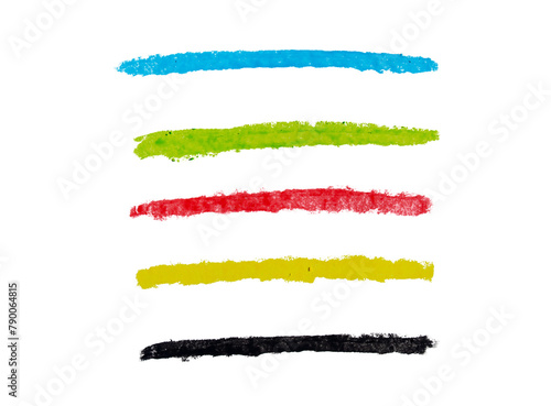 Set of colorful crayon stroke lines isolated on transparent background, cut out. Design element.