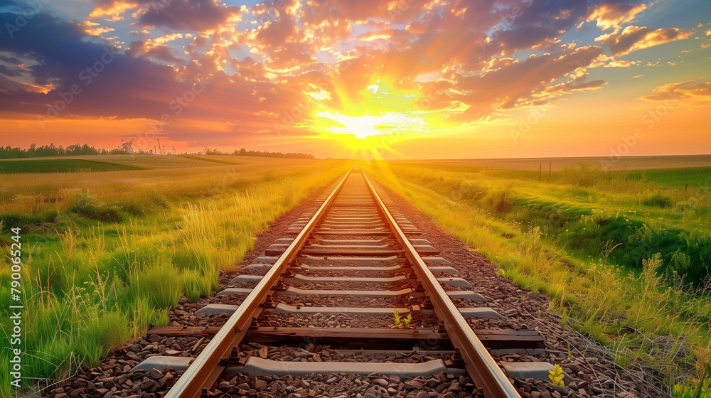 train railroad track landscape with sunset train railroad track landscape with sunset