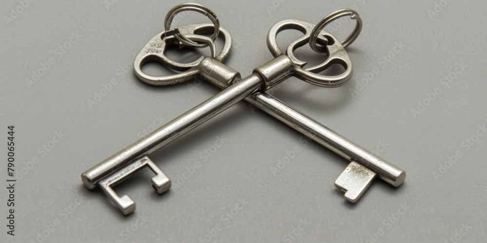 Studio photo shows two keys crossing on a table. A symbol of opening doors or chances. Could lead to success or promotion. Your growth key is unique. Studio photo shows two keys crossing on a table. A symbol of opening doors or chances. Could lead to success or promotion. Your growth key is unique.
