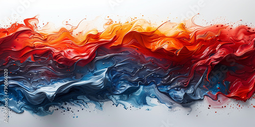 A vibrant abstract painting featuring red, blue, and orange colors banner  photo