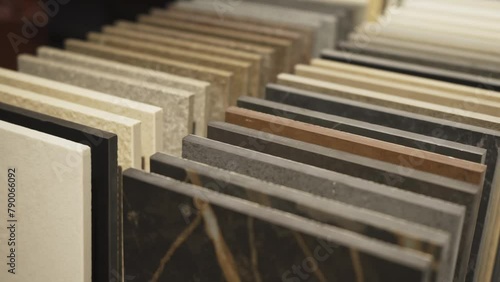 Exhibition samples of porcelain tiles for renovation