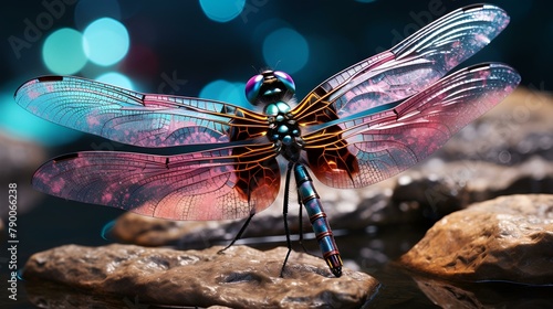 Iridescent dragonfly in nature, surrounded by vibrant colors., generative IA  © Dxire