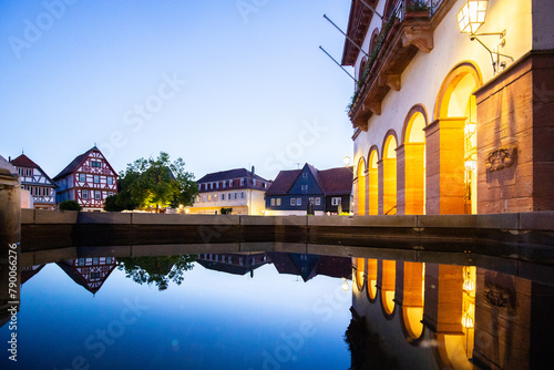 View of an old town, half-timbered houses and streets in a city. Seligenstadt am Main, Hesse Germany photo