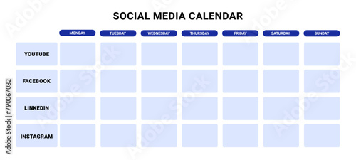 Social media calendar template. Creative business information advertising and account promotion on online platforms with digital vector schedule