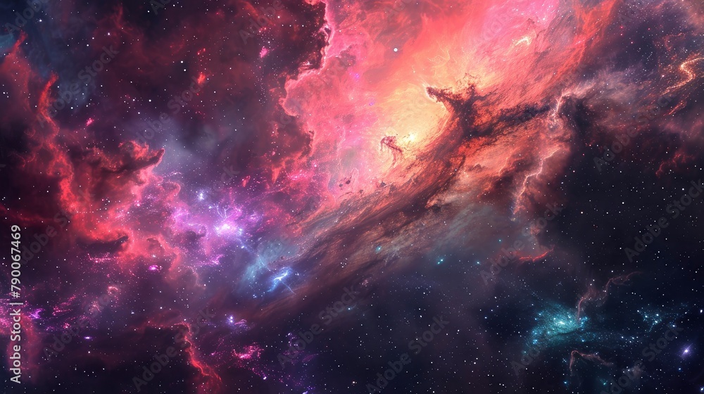 Fototapeta premium Glowing huge nebula with young stars. Space background.