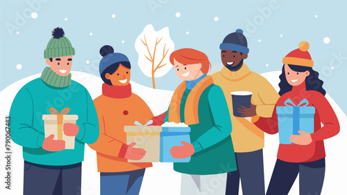 A group of coworkers coming together to collect donations for the Winter Warmth Drive bonding over their shared goal of helping those in need