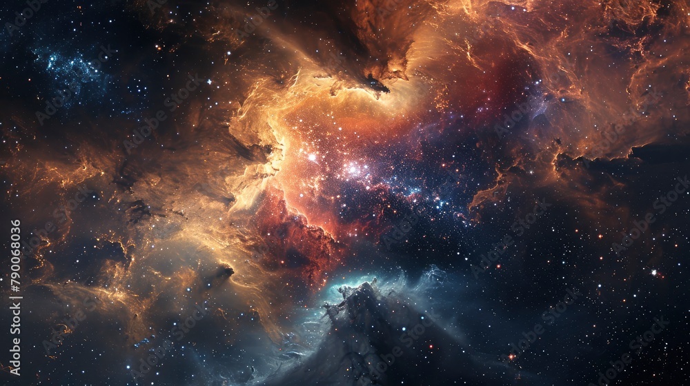 Fototapeta premium Glowing huge nebula with young stars. Space background.