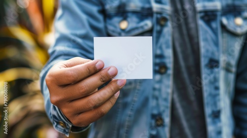 Hand Holding a Blank Business Card photo