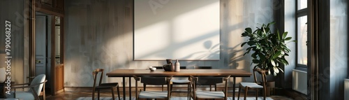 Mock-up poster frame adds contemporary elegance dining room.