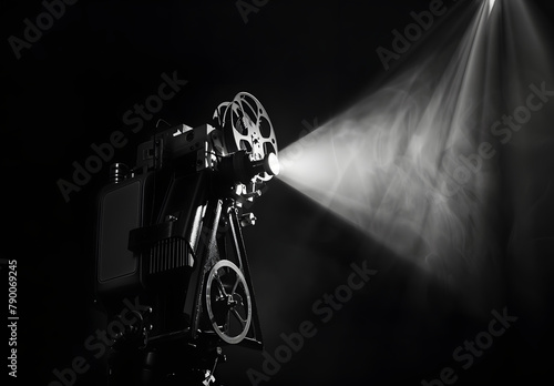 Vintage movie projector in Black and white style.