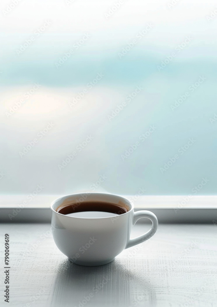 White coffee cup on light surface. Room for copy space. White coffee cup on light surface. Room for copy space.