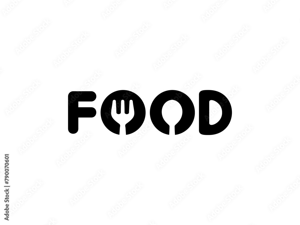 Text Illustration of the 'FOOD', flat, simple, memorable and eye catching, can use for Logo Gram, Apps, Website, Food and Beverage sign, or Graphic Design Element. Vector Illustration