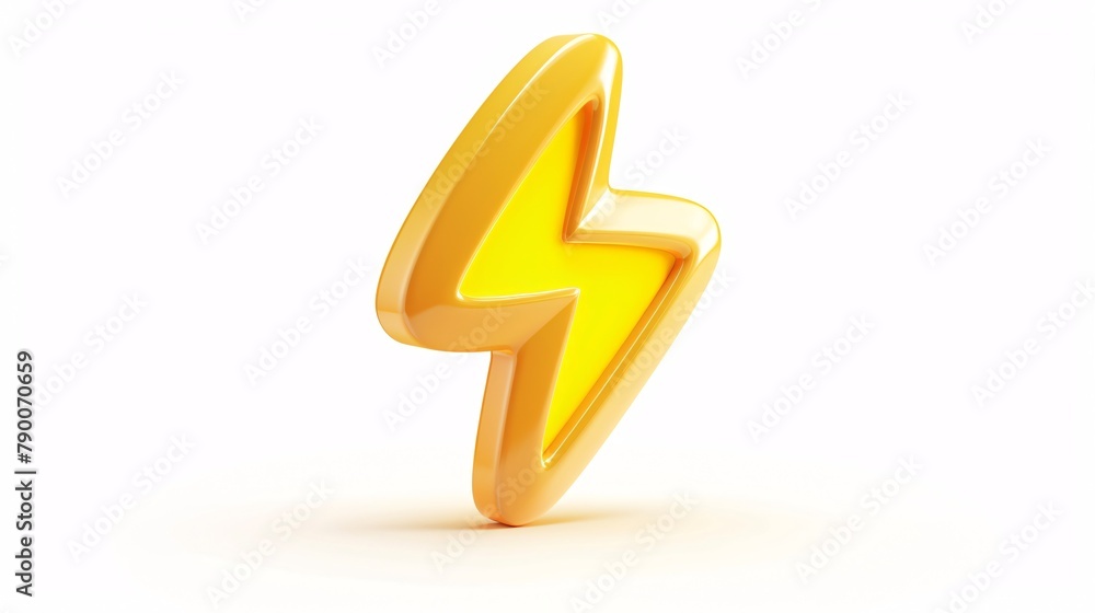 Electricity warning. Bolt symbol golden hue. Lifelike 3d model in plastic animated fashion. Symbol separated on blank canvas. Drawing. Electricity warning. Bolt symbol golden hue. Lifelike 3d model in plastic animated fashion. Symbol separated on blank canvas. Drawing.