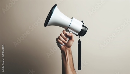 Hand Holding Megaphone on Neutral Background 