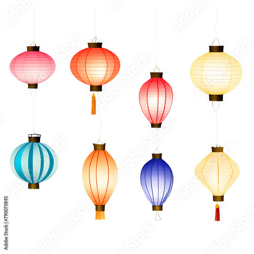 A series of delicate paper lanterns in various shapes and colors Transparent Background Images 
