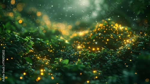 Mystical green plants and glowing yellow dust
