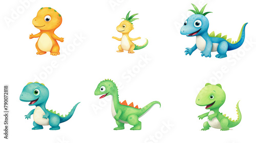 Adorable baby dinosaurs in watercolor  perfect for nursery decor  featuring cute  playful designs  ideal for a baby shower  watercolor  cartoon  transparent