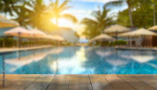 Abstract Poolside Oasis  Blurred Outdoor Swimming Pool Background