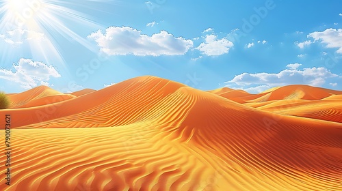 Sahara desert dunes with orange sand ripples and a blue sky