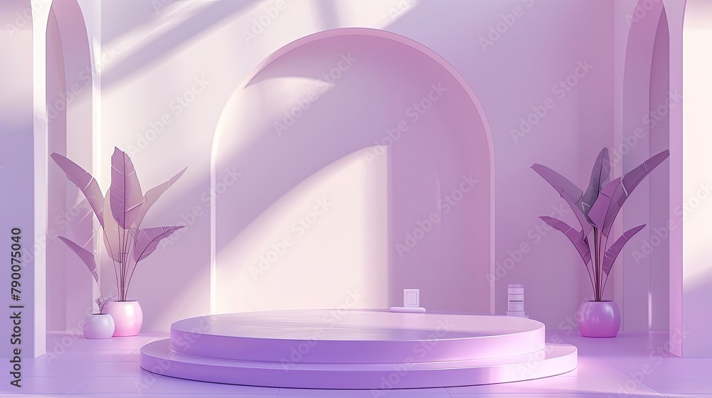 Purple round podium in studio