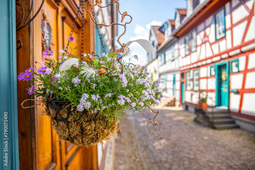 View of an old town, half-timbered houses and streets in a city. Idstein im Taunus, Hesse Germany