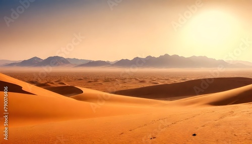 Sahara-desert-at-sunrise--mountain-landscape-with-dust-on-skyline--hills-and-traces-of-the-off-road-car