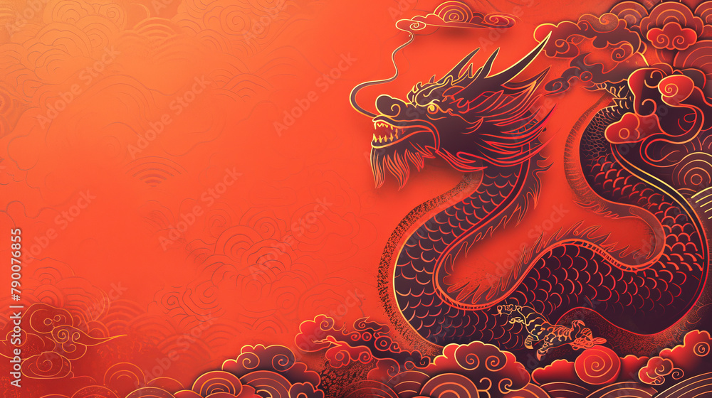 Banner with red dragon. Copy Place Banner with red dragon. Copy Place