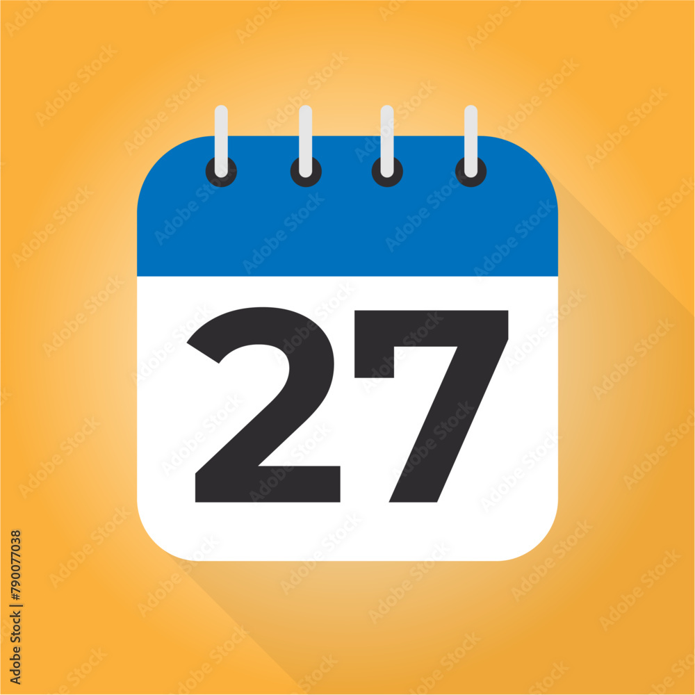 Calendar day 27. Number 27 on a white paper with blue border on orange background vector. 27th Day. Calendar day 27. Number 27 on a white paper with blue border on orange background vector. 27th Day.