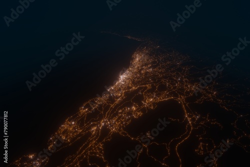 Aerial view on Rijeka (Croatia) from east. Top view on modern city at night from space photo