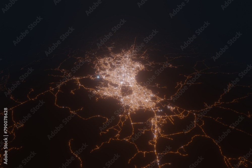 Aerial view on Sana'a (Yemen) from south. Top view on modern city at night from space Aerial view on Sana'a (Yemen) from south. Top view on modern city at night from space