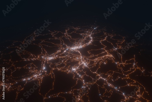 Aerial view on Andorra La Vella (Andorra) from north. Top view on modern city at night from space photo