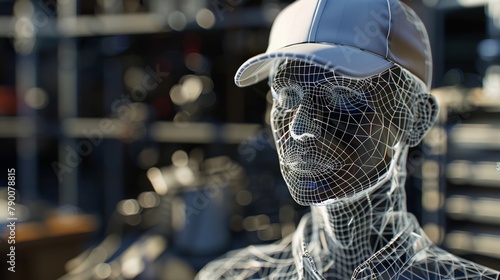Detailed meshes in a digital animation studio, showcasing the intricate wireframe models behind animated characters, precise and complex