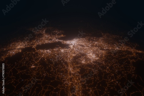 Aerial view on Tampere (Finland) from south. Satellite view on modern city at night photo