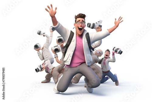 Create 3D characters representing paparazzi with cameras